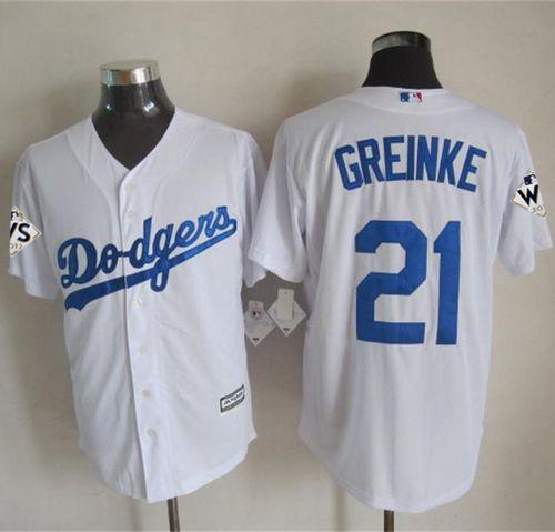 Dodgers #21 Zack Greinke White New Cool Base World Series Bound Stitched MLB Jersey - Click Image to Close